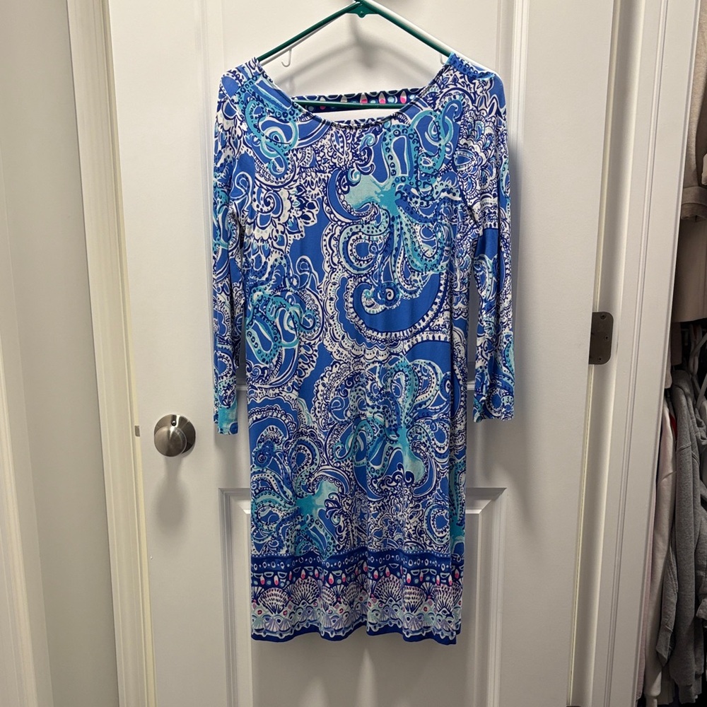 Lilly Pulitzer Blue and White Paisley Long Sleeve Dress